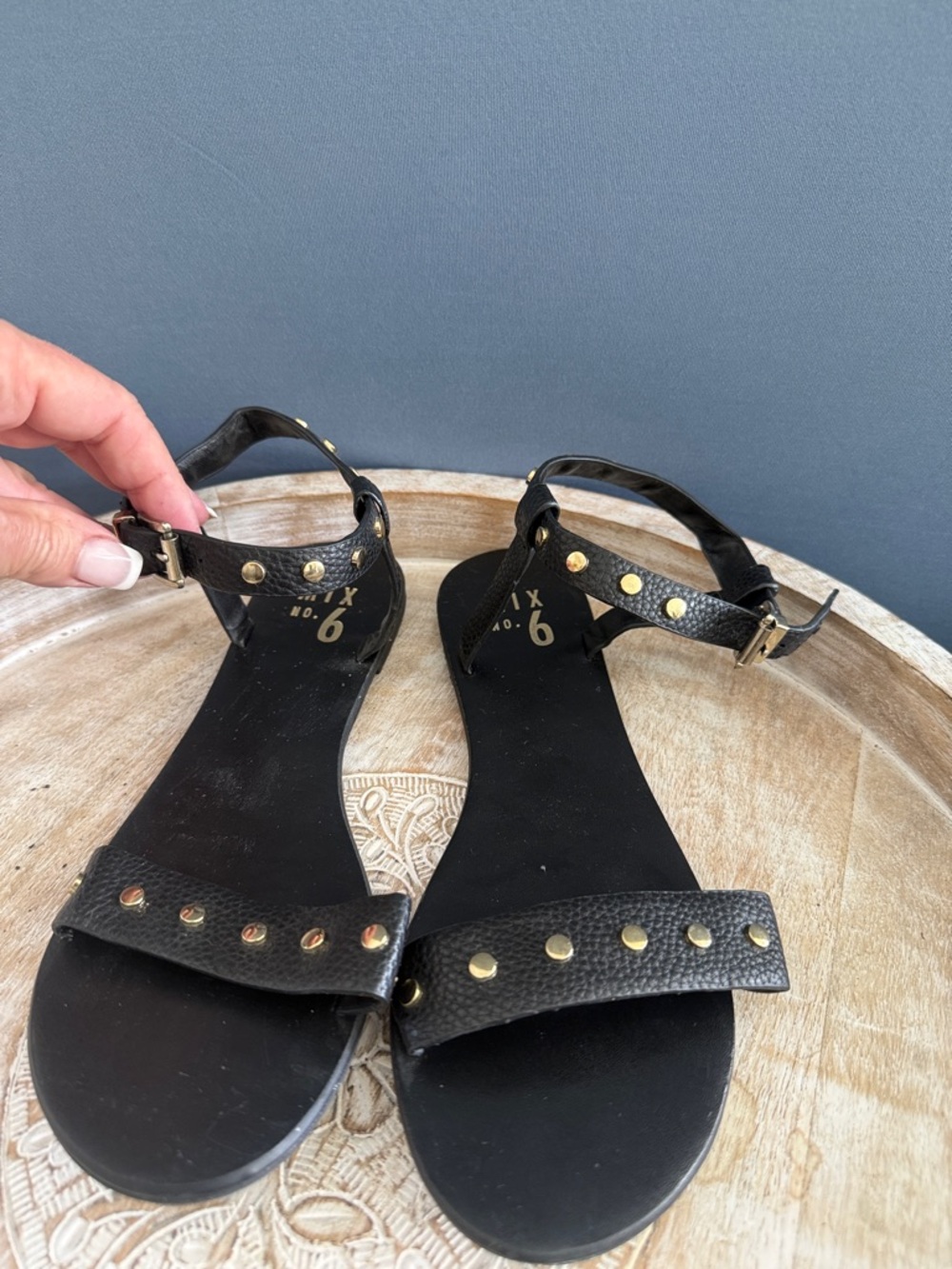 Mix No. 6 Black Sandals with Gold Studs